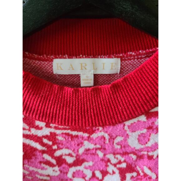 KARLIE Pink & Red Cheetah puff sleeved sweater size small - Picture 3 of 6